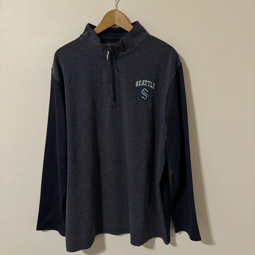 Seattle Kraken NHL Embroidered 1/4 Zip Pullover Navy Textured-XL